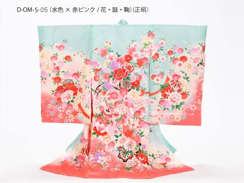 D-OM-S-05（水色 X 赤ピンク/花・鼓・鞠）