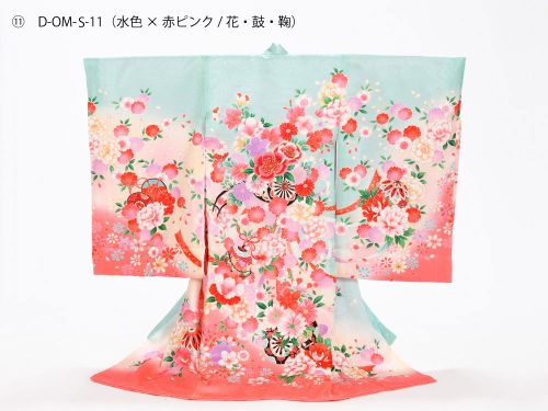 D-OM-K-11（水色X赤ピンク/花・鼓・鞠）